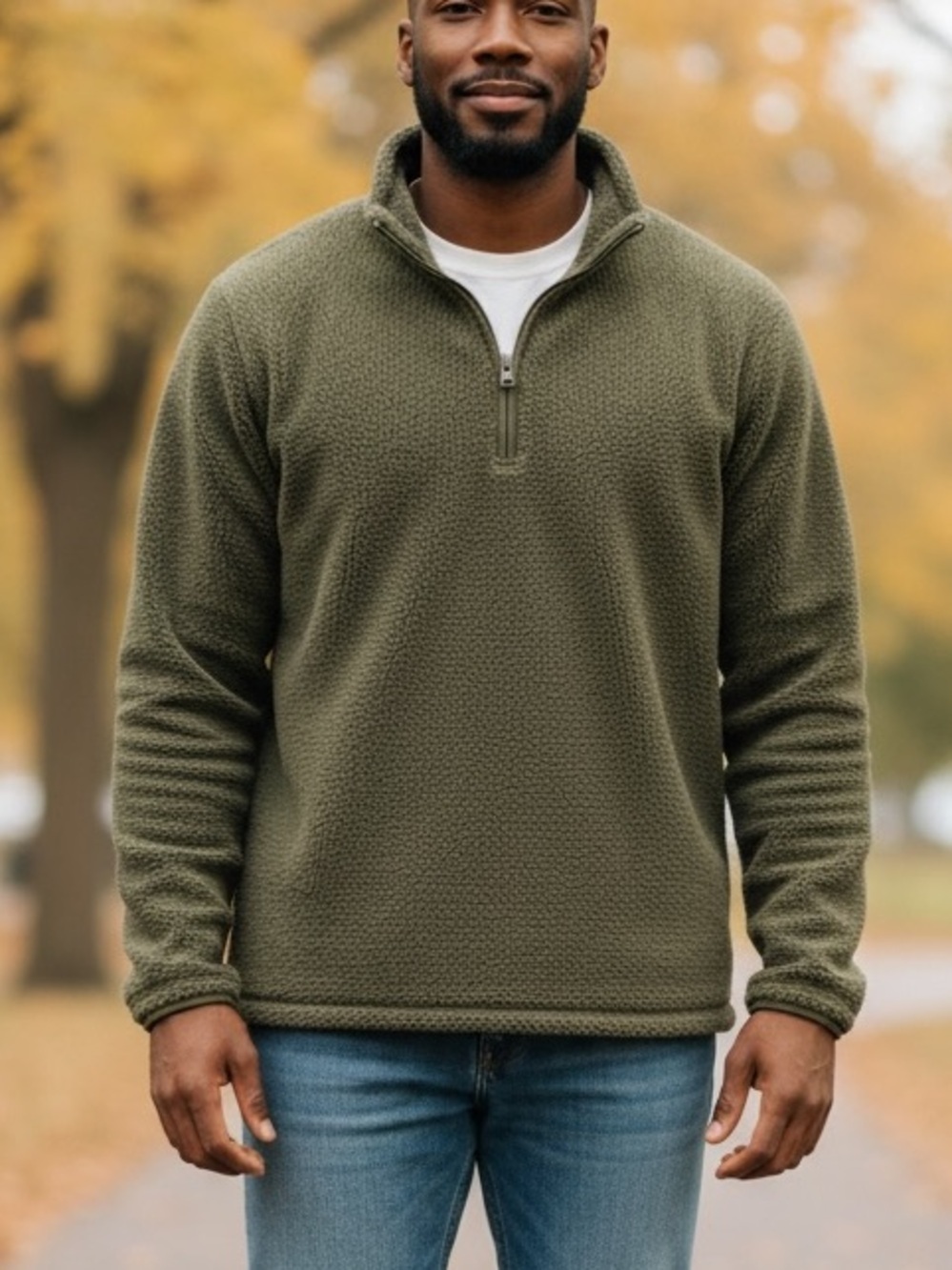 Lands End Mens XL Sherpa Fleece Quarter 1/4 Zip Pullover Olive Green Cozy Winter